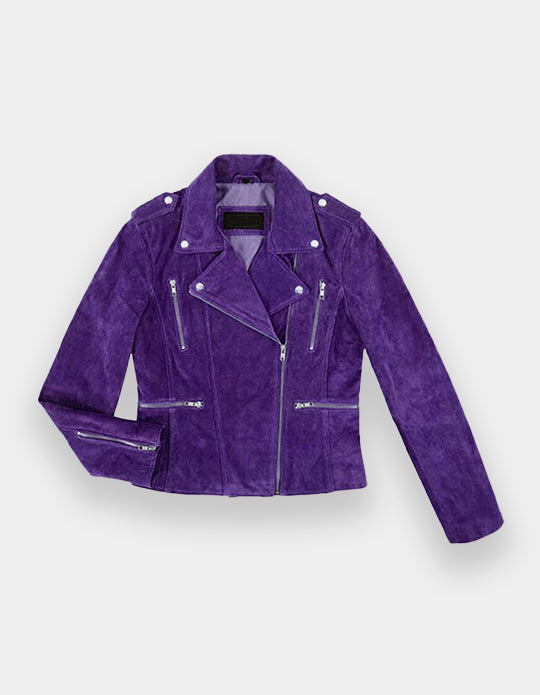New Women's Biker Suede Leather Jacket Olive Suede Classic Fashion Casual Jacket, Chaqueta de ante en marrón oscuro.